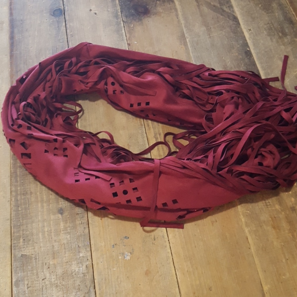 Burgundy Faux Suede Fringe Scarf